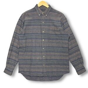 Vintage EMS Button Down Long Sleeve Textured Knit Stripe Casual Shirt Size Small
